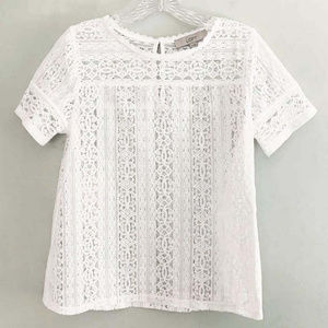 Loft Short Sleeve White Lace Top